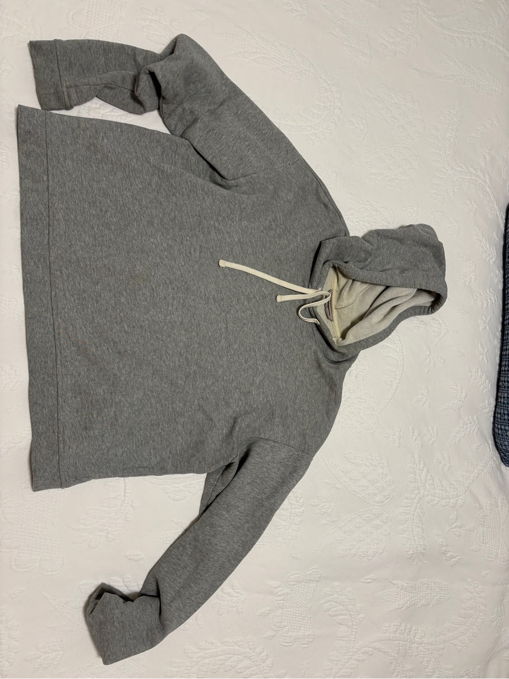 Everlane Gray Pullover Hoodie with Cream Drawstring